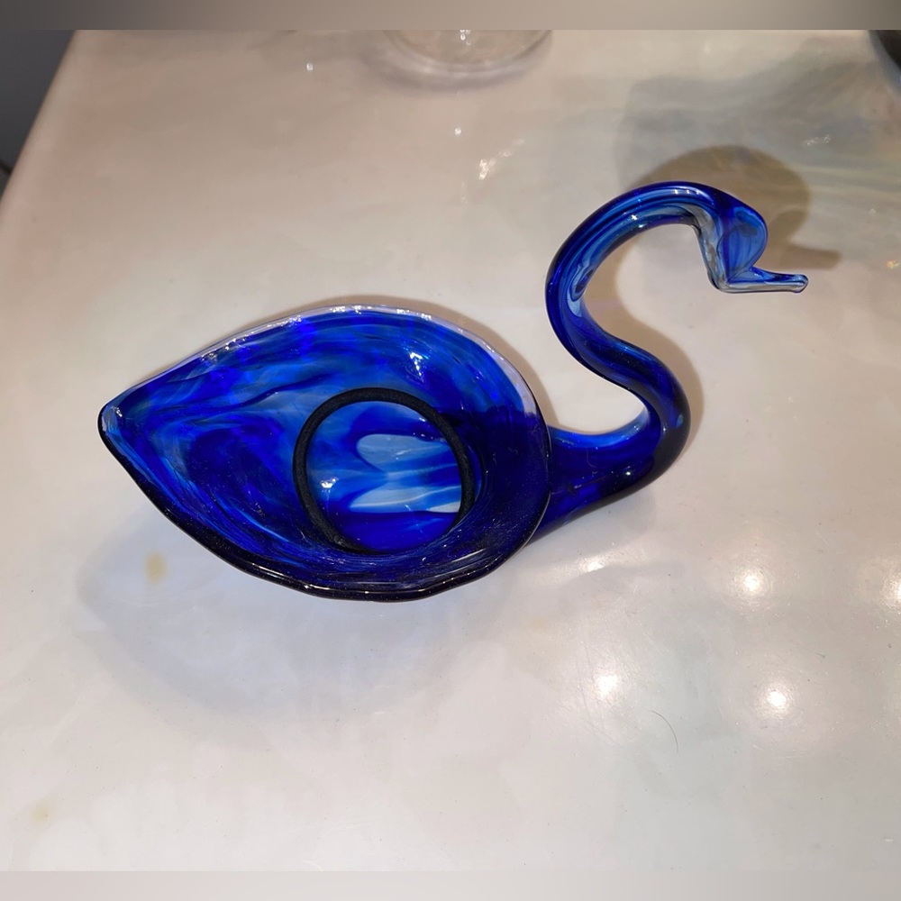Decorative Blue Blown Glass Swan Trinket Dish